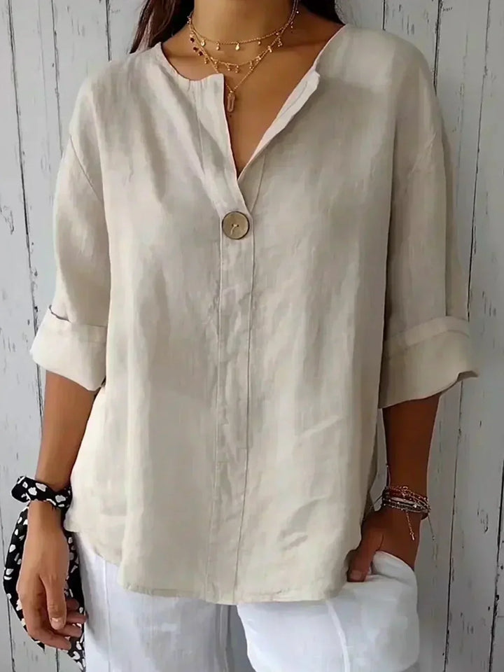 Anna - Casual V-neck Blouse in 100% Linen