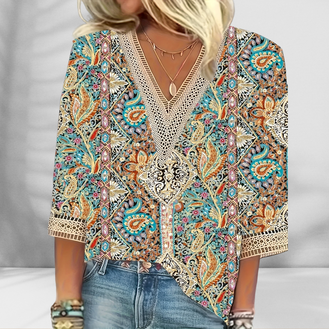 Elise - Boho Blouse With Floral Patterns