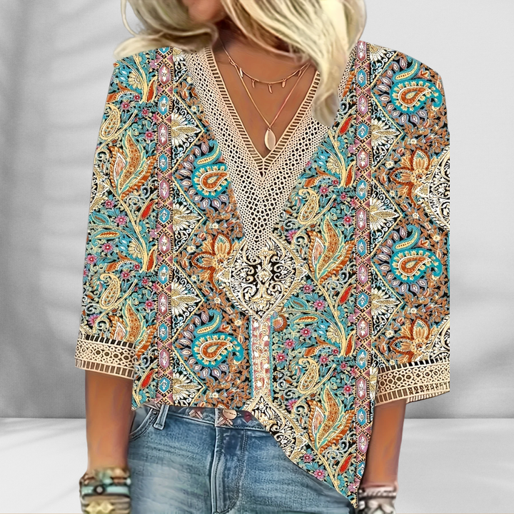 Elise - Boho Blouse With Floral Patterns