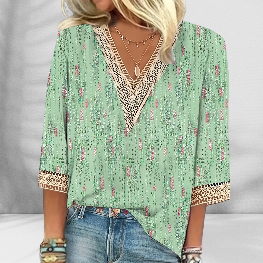 Elise - Boho Blouse With Floral Patterns