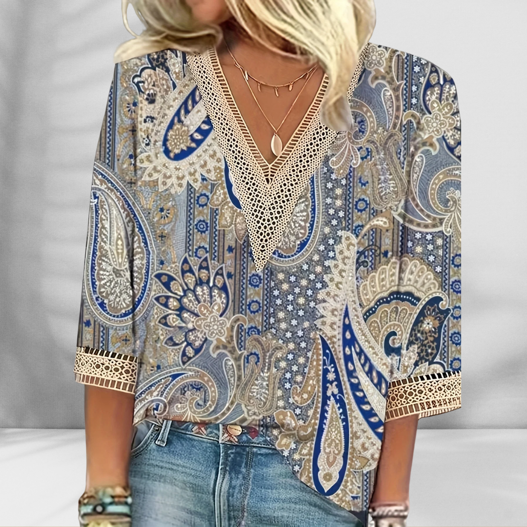 Elise - Boho Blouse With Floral Patterns