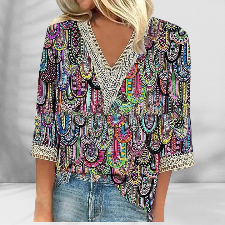 Elise - Boho Blouse With Floral Patterns