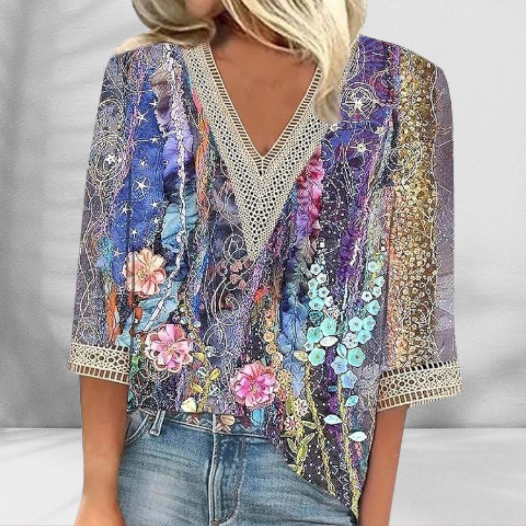 Elise - Boho Blouse With Floral Patterns