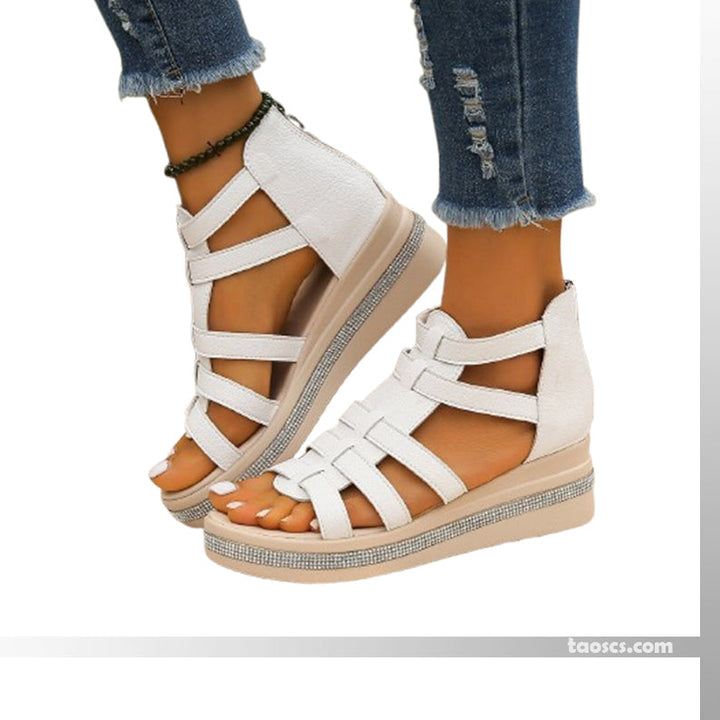 Isla™ - Wedge Sandals with Rhinestone Decoration