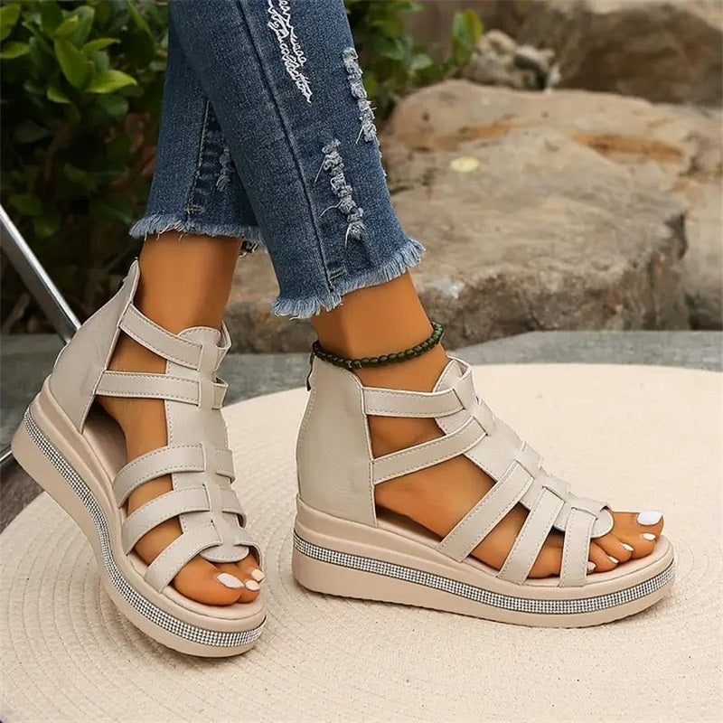 Isla™ - Wedge Sandals with Rhinestone Decoration