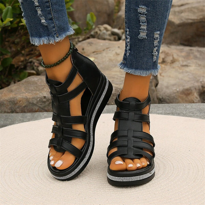 Isla™ - Wedge Sandals with Rhinestone Decoration